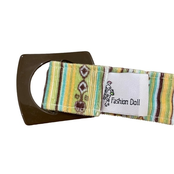 Fashion Doll striped corduroy adjustable belt chartreuse/brown/turquoise medium - Picture 7 of 8